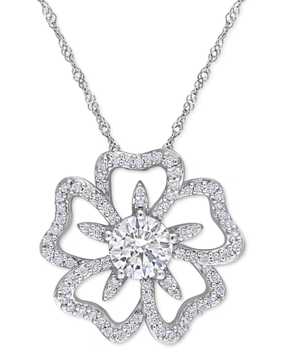 Macy's Lab-created Moissanite Openwork Flower 18" Pendant Necklace (1-1/10 Ct. T.w.) In Sterling Silver In Moissanite