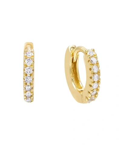Adinas Jewels Thin Imitation Pearl Huggie Earrings In 14k Gold Plated Over Sterling Silver In Gold