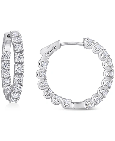 Macy's Lab-created Moissanite In & Out Small Hoop Earrings (3 Ct. T.w.) In Sterling Silver, 1" In Moissanite