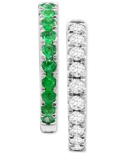 Macy's Lab-created Sapphire (1/2 Ct. T.w.) & White Sapphire (1/4 Ct. T.w.) Reversible Hoop Earrings In Emerald