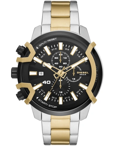 Shop Diesel Men's Griffed Chronograph Two-tone Stainless Steel Bracelet Watch, 48mm In Gold-tone