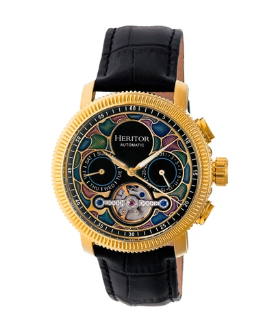 Shop Heritor Automatic Aura Gold & Black Leather Watches 44mm