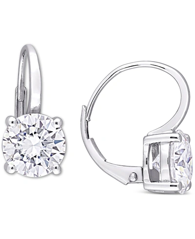 Macy's Lab-created Moissanite Solitaire Leverback Earrings (4 Ct. T.w.) In 14k White Gold In Moissanite