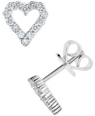 Macy's Diamond Heart Stud Earrings (1/2 Ct. T.w.) In 14k White Gold In White Gold