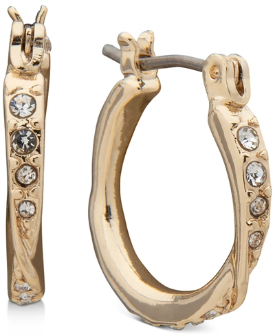 Shop Anne Klein Gold-tone Small Pave Twist Hoop Earrings, 0.62" In Crystal
