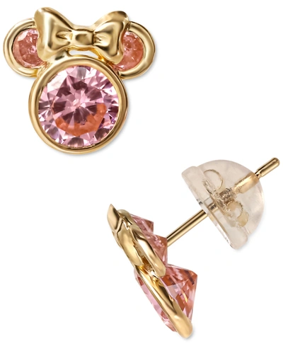 Shop Disney Pink Cubic Zirconia Minnie Mouse Stud Earrings In 14k Gold In K Yellow Gold