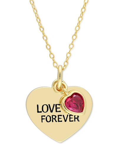 Macy's Lab-created Ruby & Heart "love Forever" Double Charm 18" Pendant Necklace (5/8 Ct. T.w.) In 18k Gold In Ruby