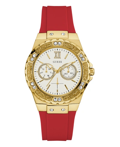 Shop Guess Women's Glitz Red Silicone Strap Multi-function Watch, 38mm