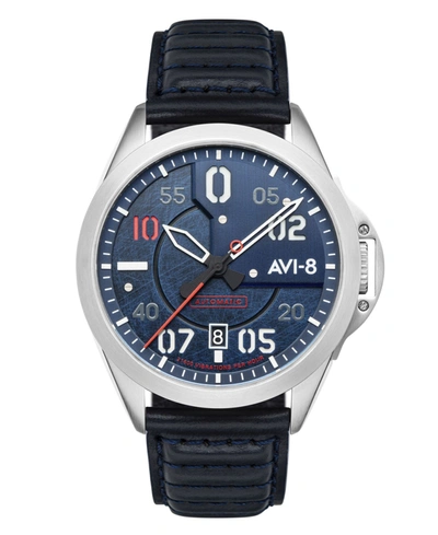 Shop Avi-8 Men's P-51 Mustang Hitchcock Automatic Cooperstown Blue Genuine Leather Strap Watch 43mm