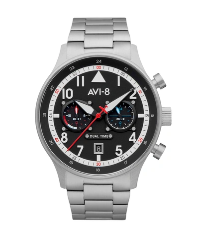 Shop Avi-8 Men's Hawker Hurricane Carey Dual Time Rangoon Silver-tone Solid Stainless Steel Bracelet Watch 43mm
