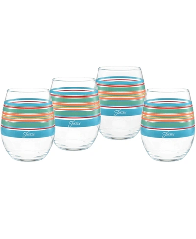 Shop Fiesta Rainbow Radiance Stripes 15-ounce Stemless Wine Glass Set Of 4 In Poppy/daffodil/turquoise/scarlet/mea