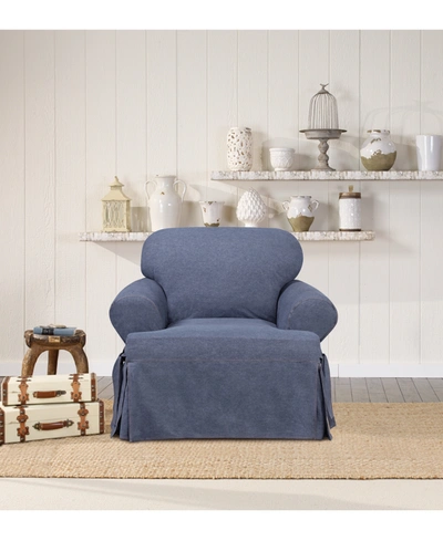 Shop Sure Fit Authentic Denim One Piece T-cushion Chair Slipcover In Indigo