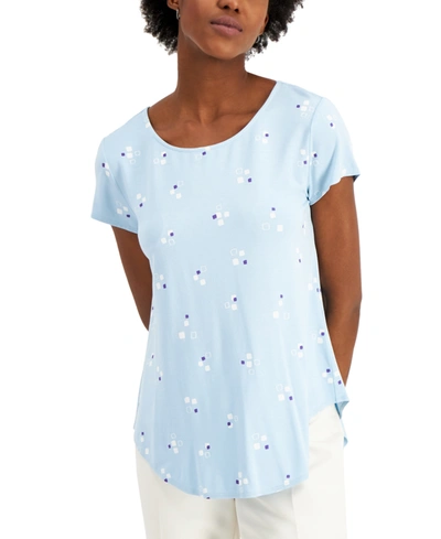 Shop Alfani Petite Printed Scoop-neck T-shirt, Created For Macy's In Blue Small Frames