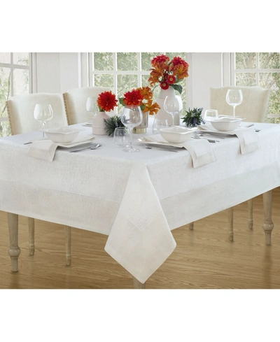 Shop Villeroy & Boch New Wave Metallic Border Linen Tablecloth, 70" Round In White/gold
