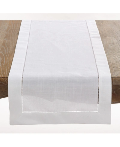 Shop Saro Lifestyle Classic Hemstitch Border Table Runner, 16" X 120" In White