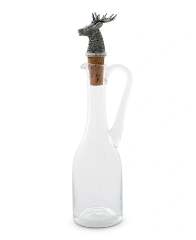 Vagabond House Hand-blown Cruet Glass Bottle With Cork Stopper And Solid Pewter Bee Honey, Oil, Salad Dressing Bott In Pewter