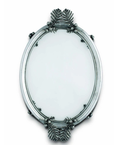 Vagabond House Pewter Acorn And Oak Leaf Oval Glass Tray In Pewter