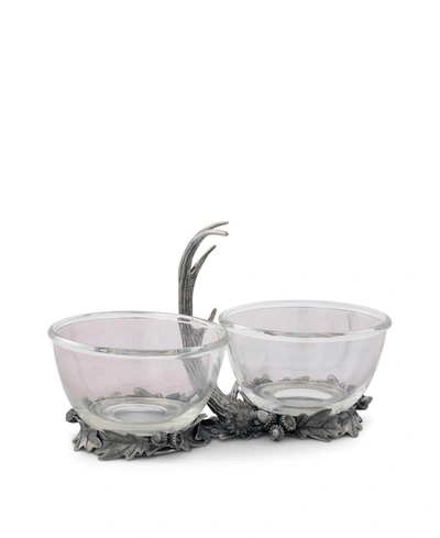 Vagabond House Dip, Nut, Sauce, Condiment Bowl Double Removable Glass Bowl With Solid Pewter Rustic Antler Handle In Pewter