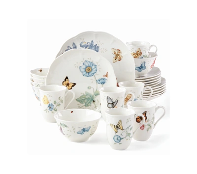 Lenox Butterfly Meadow Blue 18 Pc. Dinnerware Set, Service For 6, Exclusively At Macy's In White Body With Multi-color Floral And I