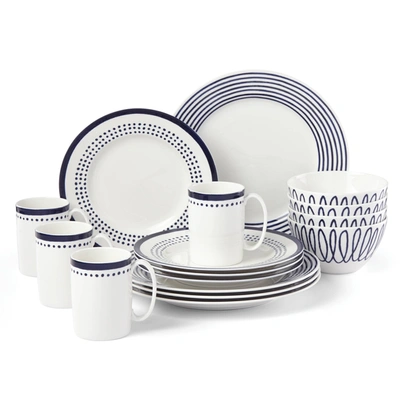 Shop Kate Spade New York Charlotte Street East 16-pc Dinnerware Set, Service For 4 In White And Navy