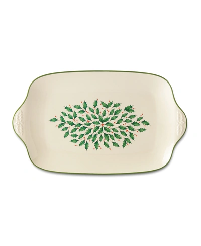 Shop Lenox Holiday Large Serving Platter In Ivory W/green Holly Leaves And Red Berri