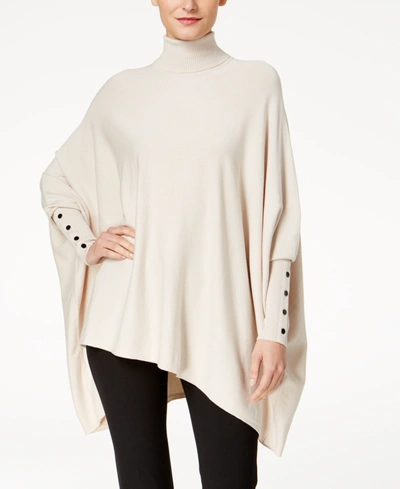 Shop Alfani Petite Turtleneck Poncho Sweater, Created For Macy's In Polished Beige