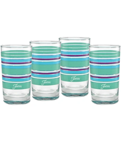 Shop Fiesta Farmhouse Chic Stripes 7-ounce Juice Glass Set Of 4 In Turquoise/meadow/mulberry/white