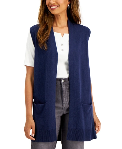 Shop Karen Scott Petite Duster Vest, Created For Macy's In Intrepid Blue