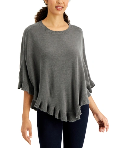 Shop Karen Scott Petite Luxsoft Ruffled Poncho, Created For Macy's In Charcoal Heather