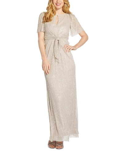 Shop Adrianna Papell Petite Tie-front Glitter-knit Gown In Champagne