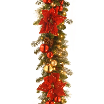 National Tree Company 9' By 12" Decorative Collection Home For The Holidays Garland With 100 Clear Lights In Green