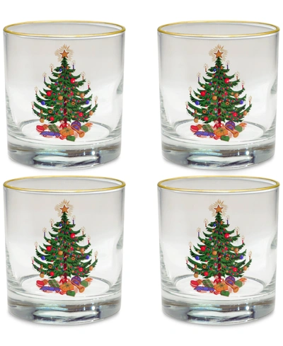 Shop Culver Christmas Tree Old-fashioned Glass With 22k Gold Rim, Set Of 4 In Multi