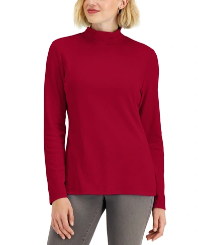 Shop Karen Scott Petite Solid Mock-neck Top, Created For Macy's In New Red Amore