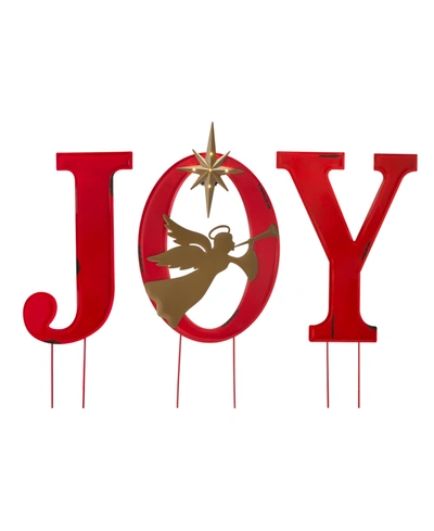 Glitzhome Metal Joy Angel Yard Stake Or Standing Decor Or Wall Decor With Led, 36" In Red