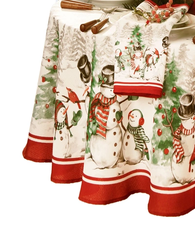 Elrene Snowman Winterland Holiday Snowflake Round Tablecloth In Multi