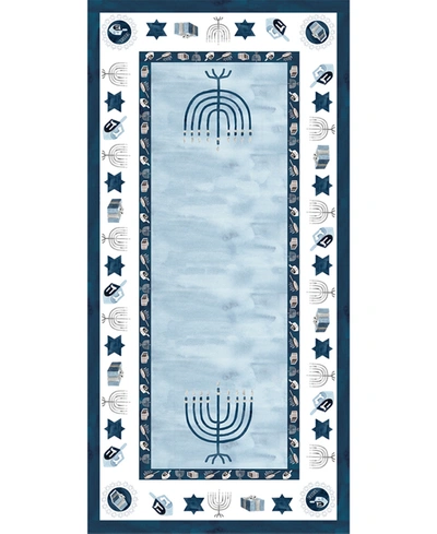 Shop Laural Home Happy Hanukkah Tablecloth, 144" X 70" In Open Blue
