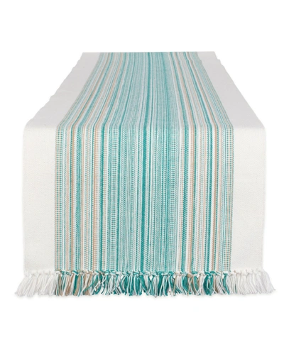 Shop Design Imports Striped Fringed Table Runner, 14" X 72" In Teal