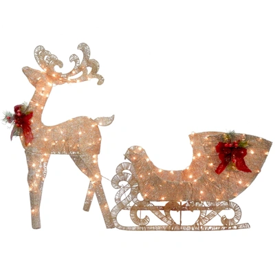 National Tree Company Reindeer And Santa's Sleigh With Led Lights In Gold