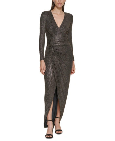 Shop Vince Camuto Petite Metallic-knit Gown In Gold