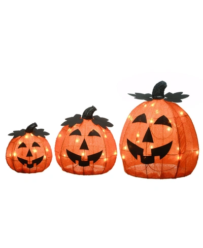 National Tree Company 15" Pre-lit Jack-o-lantern Trio, Set Of 3 In Orange