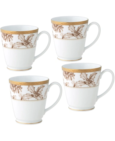 Noritake Charlotta Holiday Harvest Mugs, Set Of 4 In White Gold Tone