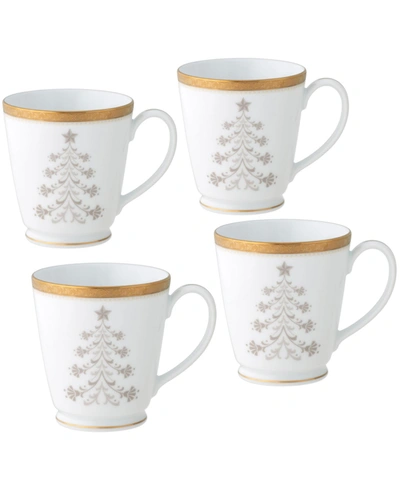 Shop Noritake Charlotta Holiday Tree Mugs, Set Of 4 In White Gold Tone