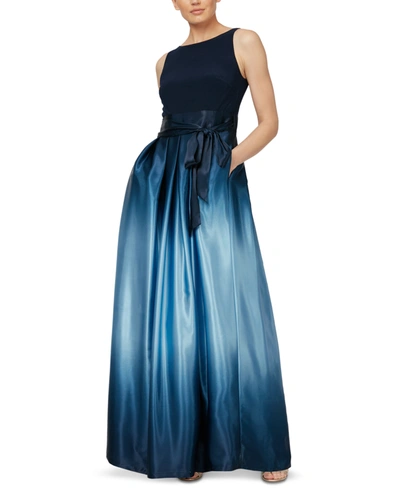 Shop Sl Fashions Petite Ombre-skirt Gown In Navy/light Blue