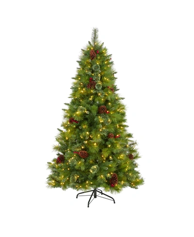 Nearly Natural Montana Mixed Pine Artificial Christmas Tree With Pine Cones, Berries And 500 Clear Led Lights In Green