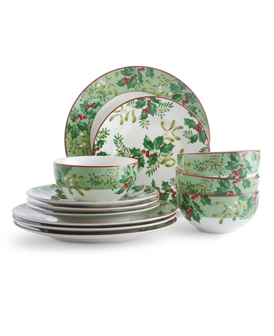 222 Fifth Christmas Foliage 12 Pc. Dinnerware Set, Service For 4 In Green