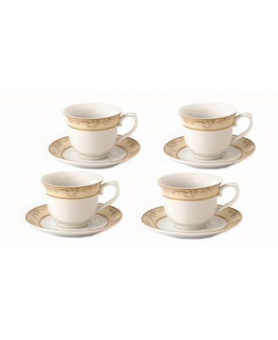Lorren Home Trends Floral 8 Piece 8oz Tea Or Coffee Cup And Saucer Set, Service For 4 In Gold-tone