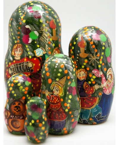 G.debrekht 5-piece Christmas Tree Santa Russian Matryoshka Nested Doll Set In Multi
