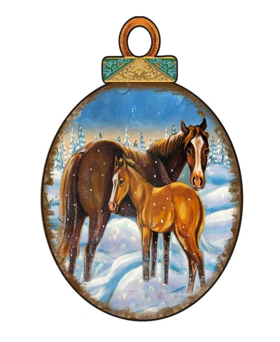 Designocracy 2 Piece Horses Scenery Wood Ornament Set In Multi Color