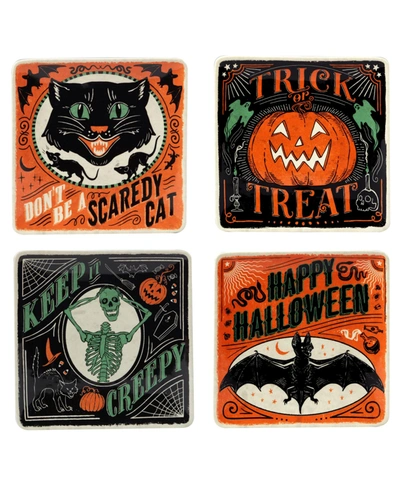 Certified International Scaredy Cat Set Of 4 Dessert Plates In Multi Color