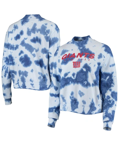 Shop Junk Food Women's New York Giants Tie-dyed Cropped Pullover Sweatshirt In Royal